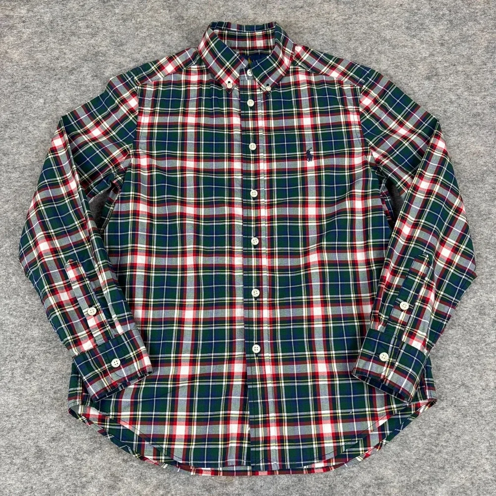 Ralph Lauren Natural Stretch Button Down Shirt Tartan Plaid Boys Medium M